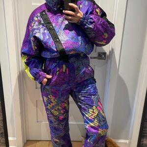 Obermeyer vintage 90s purple brushstrokes snow ski jumpsuit